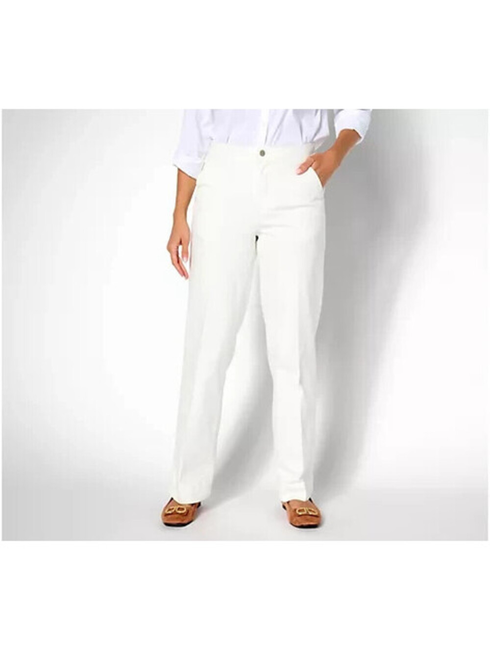 Denim & Co. Signature Regular Color Perfect Flex Trouser Jean Warm White Plus 26